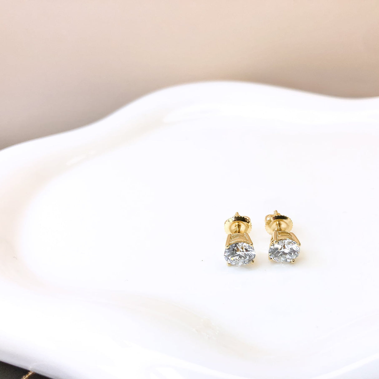 14K Gold Round Lab Grown Diamond Solitaire Stud Earrings with Screw Backs