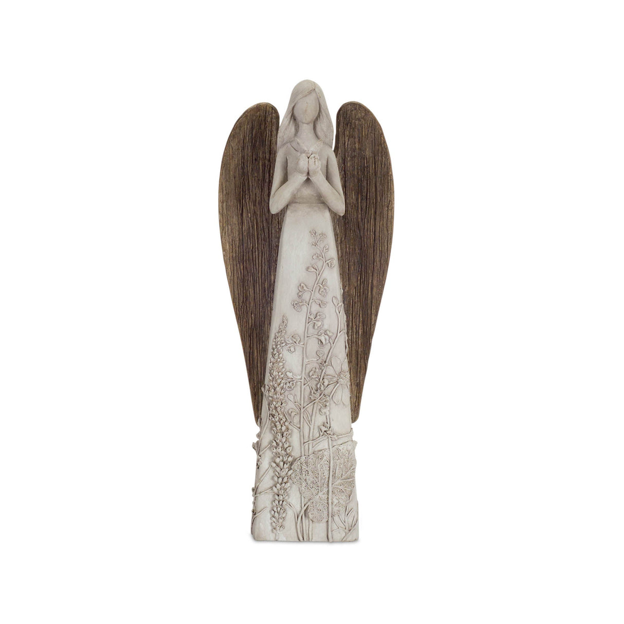 Floral Sculpted Angel with Wood Style Wings (Set of 2)