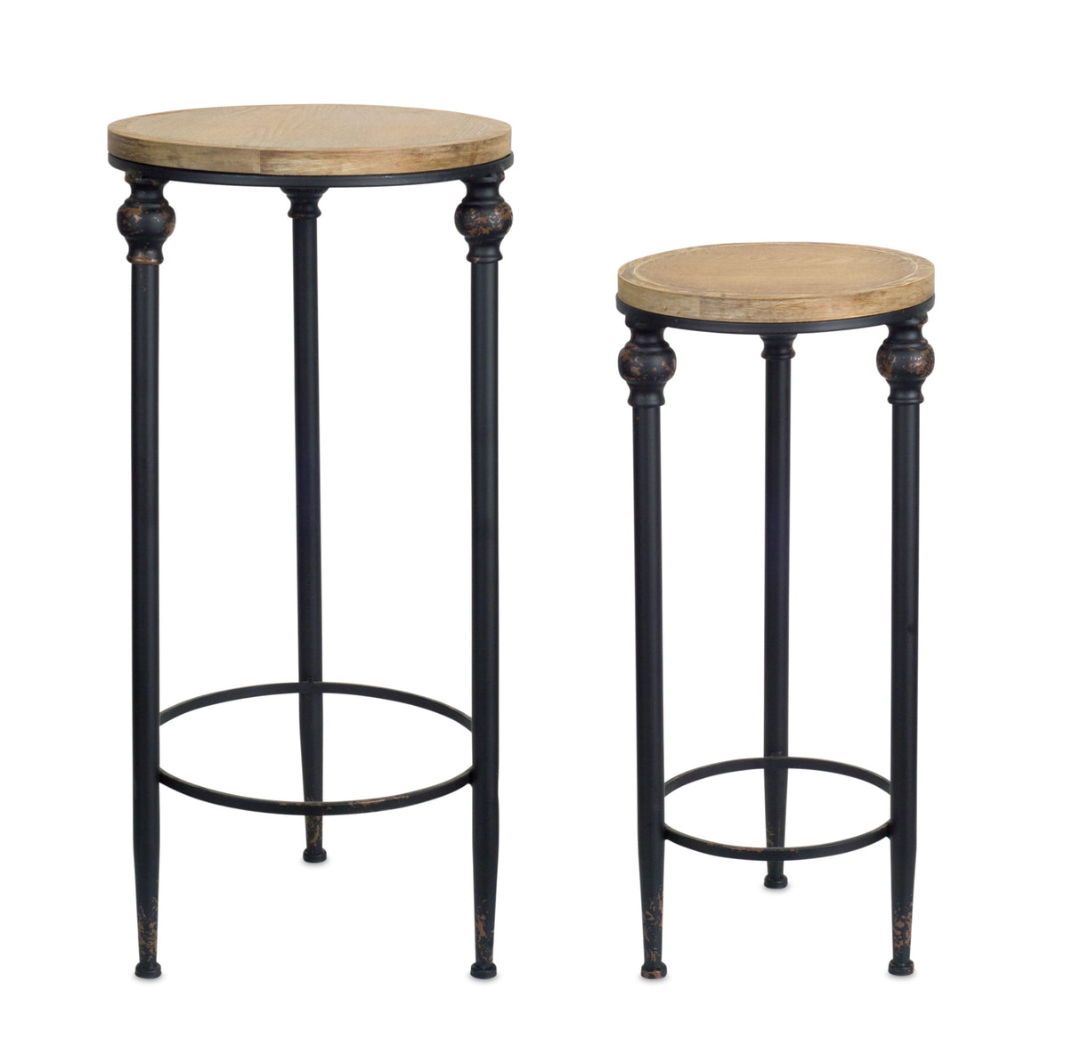 Round Wood and Metal Plant Stand Table (Set of 3)