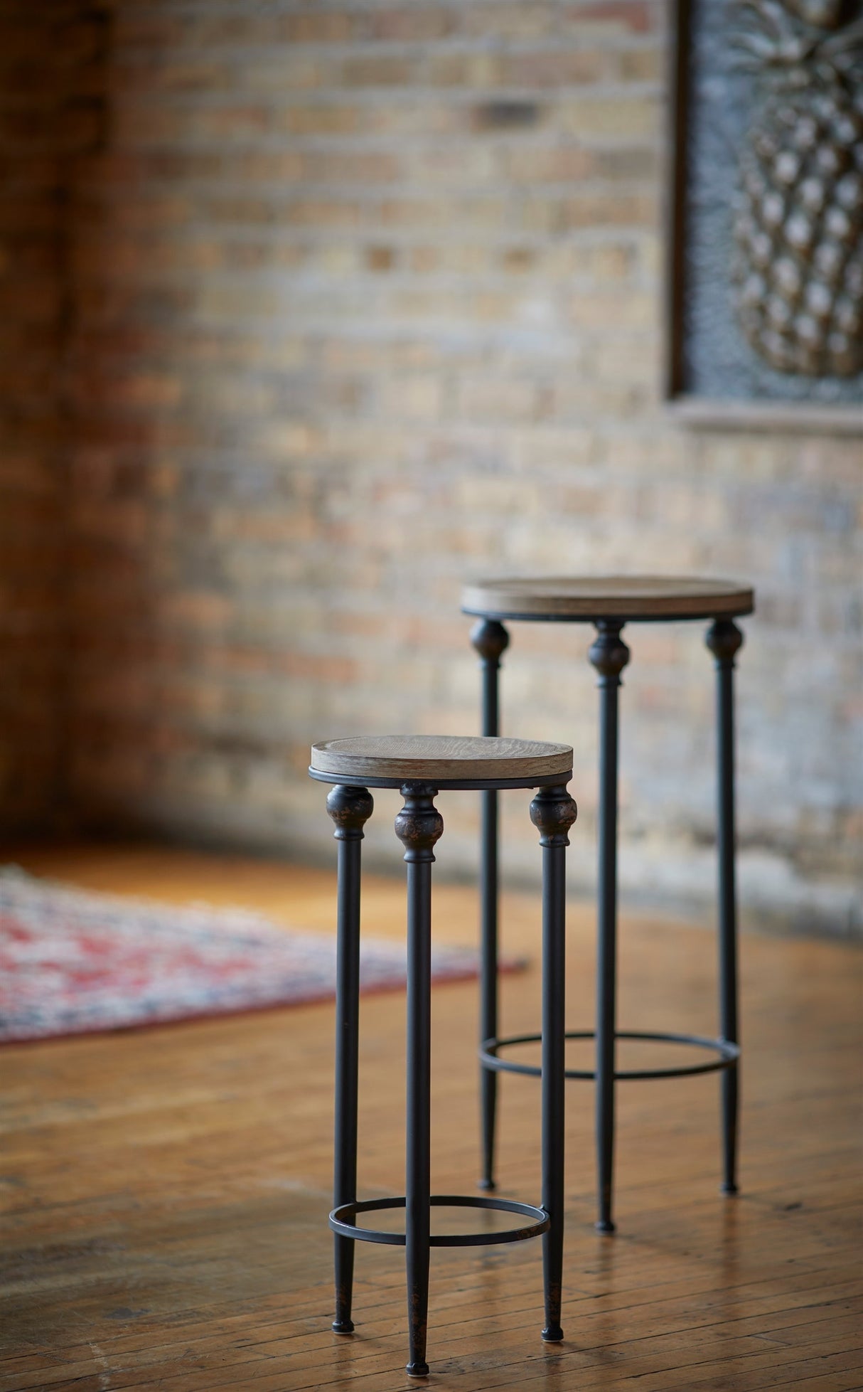 Round Wood and Metal Plant Stand Table (Set of 3)