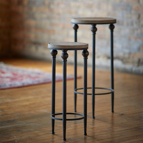 Round-Wood-and-Metal-Plant-Stand-Table-(Set-of-3)-Table-&-Bar-Stools