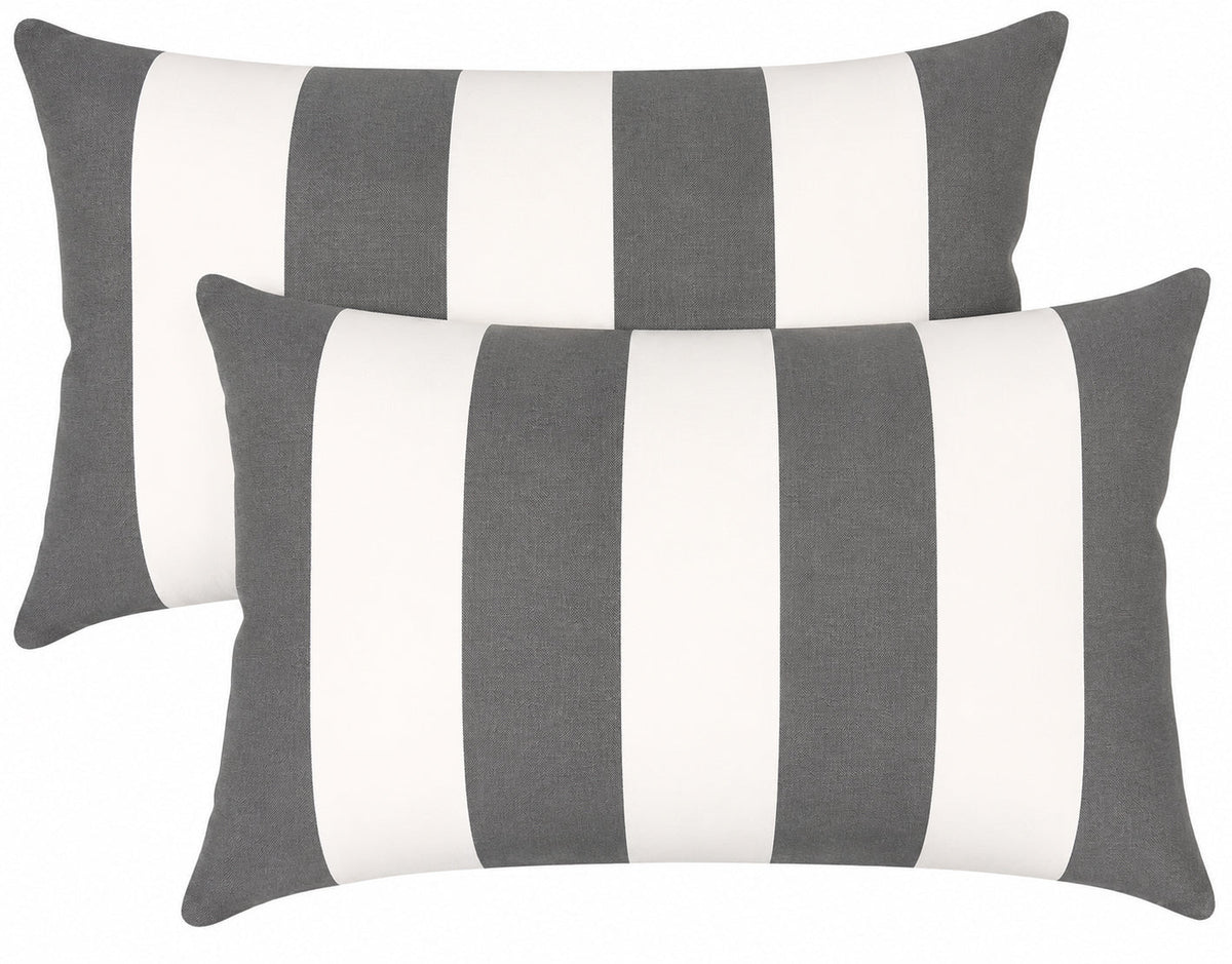 2 Pack Outdoor Lumbar Pillow Covers - Gray/White Striped