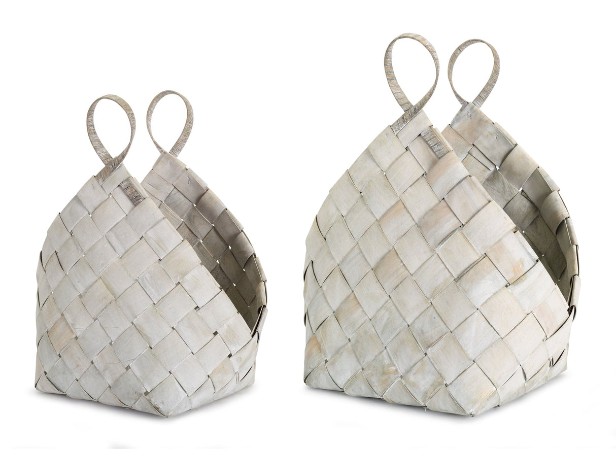 Woven metasequoia wood basket with handles (set of 4)