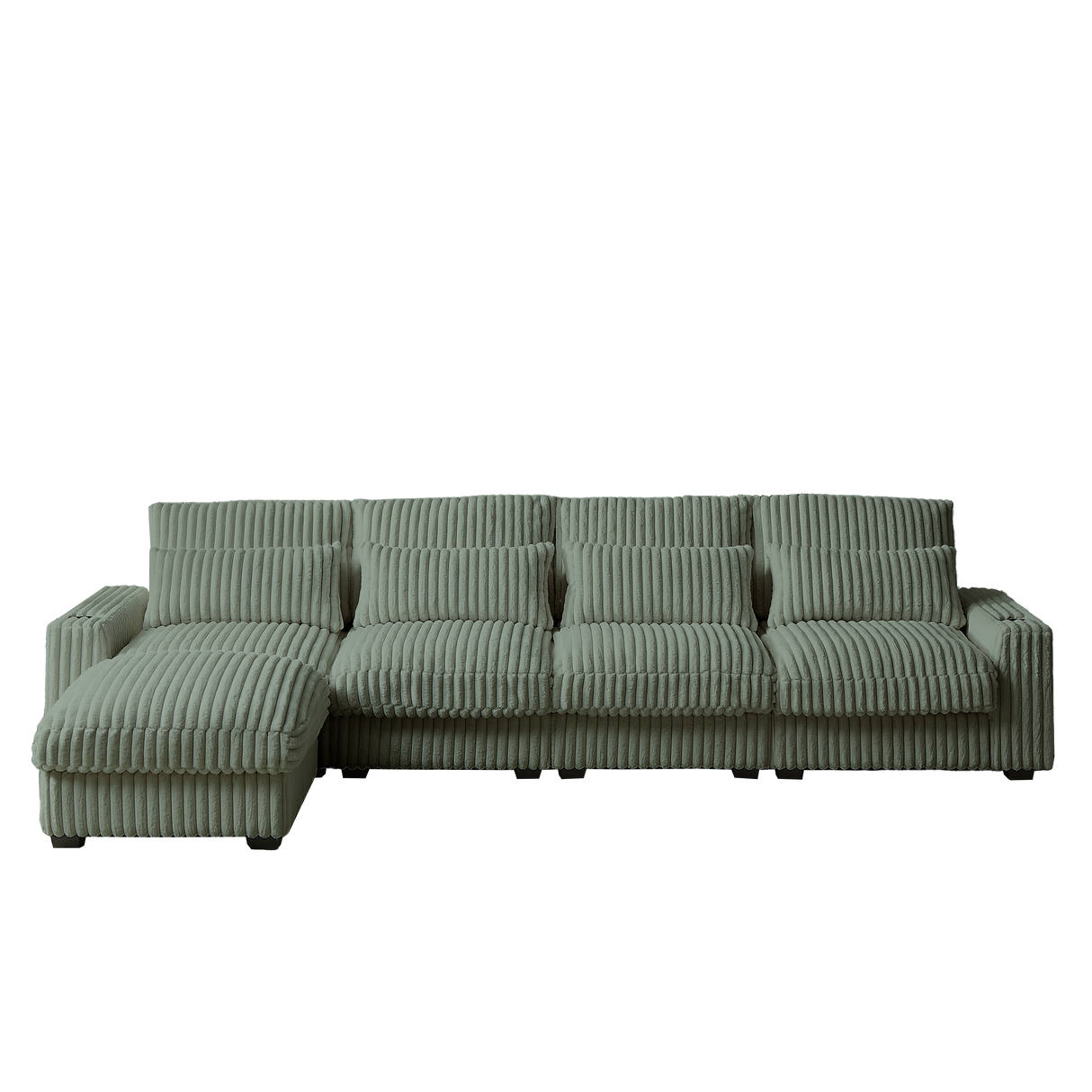 126-Inch Corduroy With Cup Holder Super Large L-Shaped Sofa