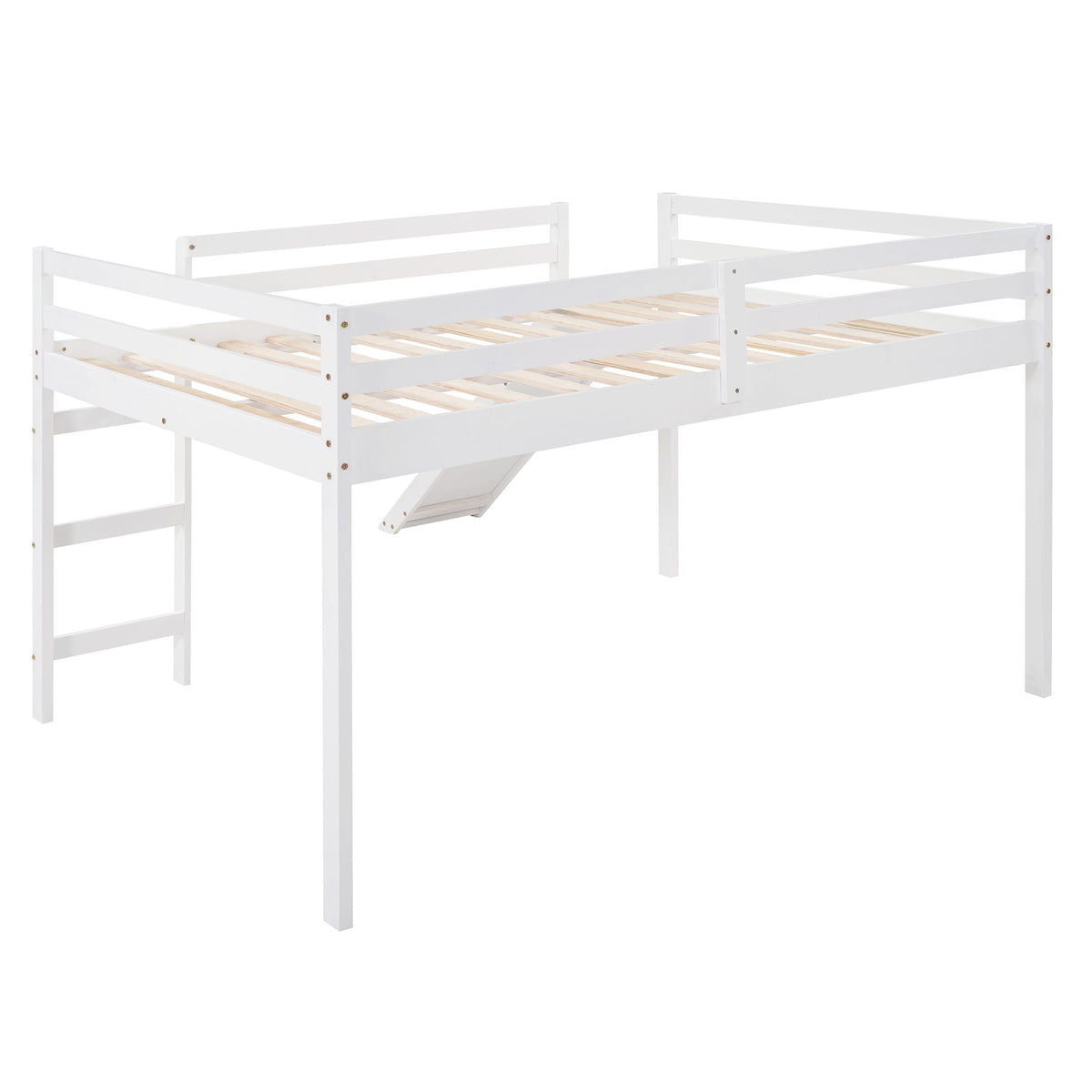 Full Loft Bed With Slide, Multifunctional Design - White