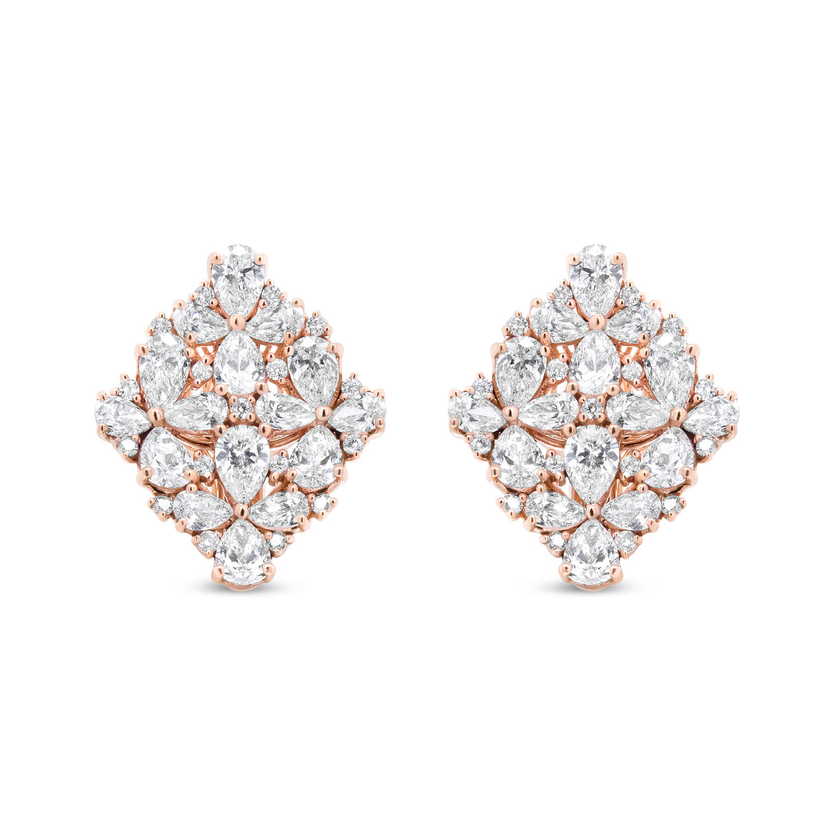 18K Rose Gold 8 1/3 Cttw Pear and Round Diamond Floral Cluster Omega Earrings (F-G Color, VS1-VS2 Clarity)