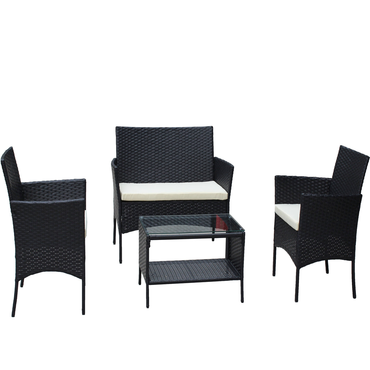 4 PC Rattan Patio Furniture Set Outdoor Cushioned Wicker Sofa
