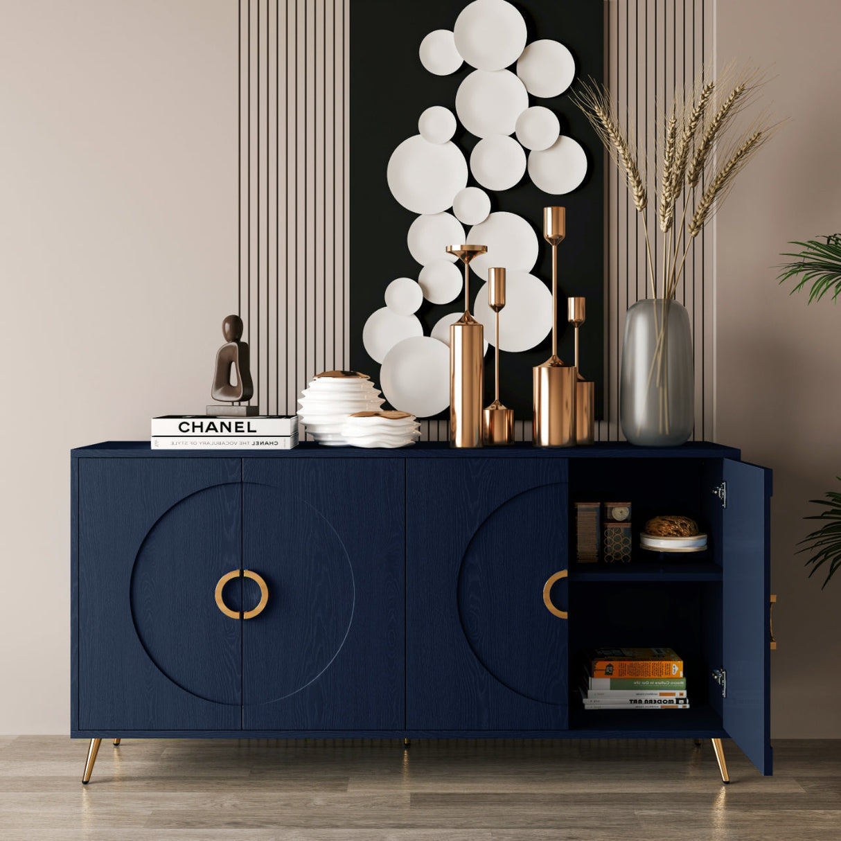 Modern Lacquered 4 Door Wooden Cabinet