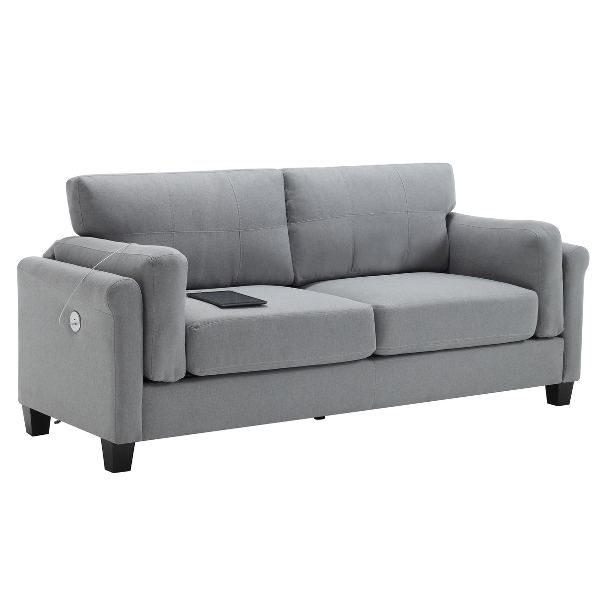 Modern Gray Sofa with Integrated USB and Type-C Charging