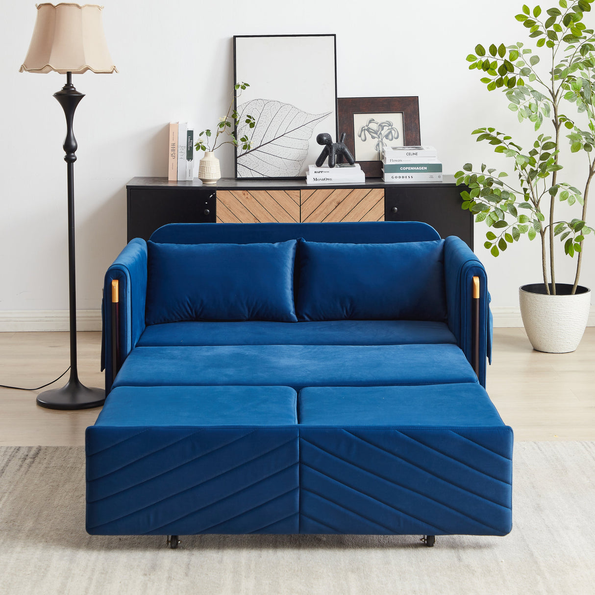Convertible Velvet Loveseat Sleeper with Arm Storage and Adjustable Back