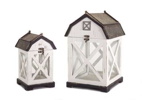Distressed-White-Wood-Barn-Style-Lantern-(Set-of-2)-Outdoor-Lighting