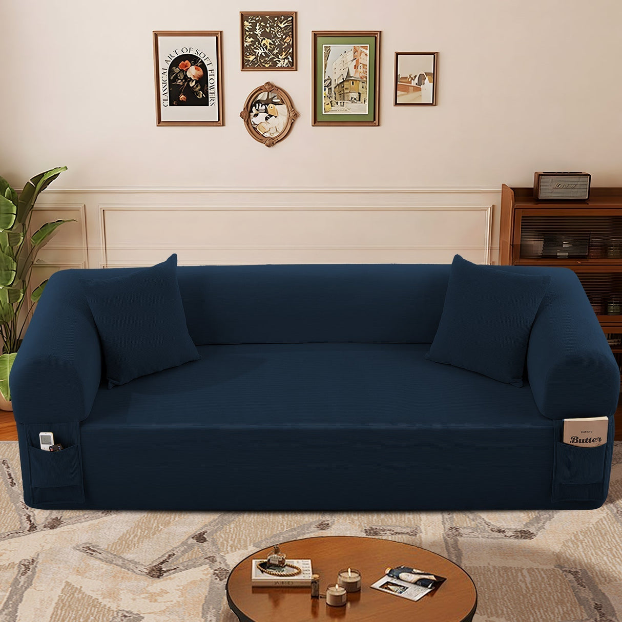 Spring Sofa with High-Quality Fabric, Pillows & Storage - Blue