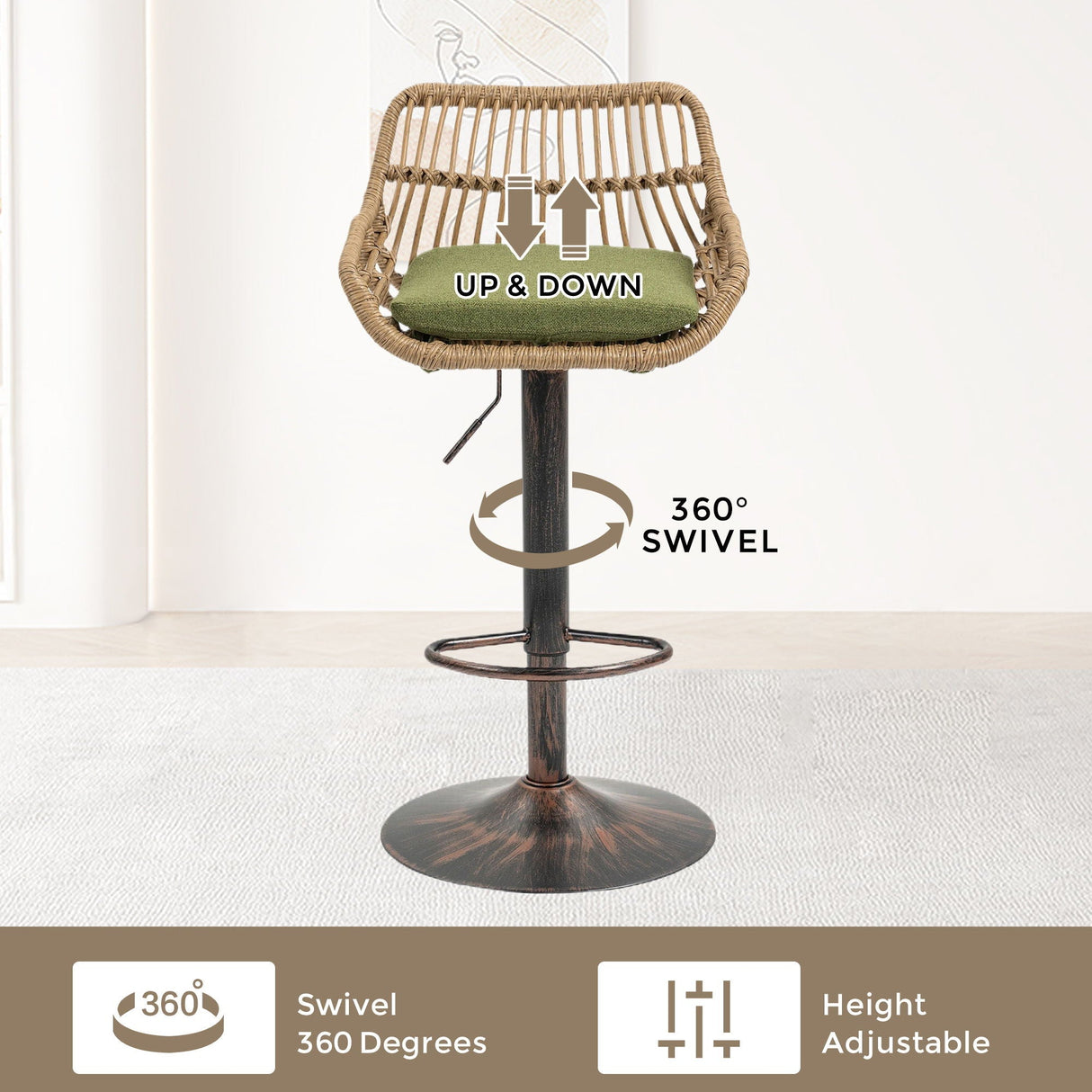 Modern Swivel Bar Stools Adjustable Counter Chairs With Footrest (Set of 2)