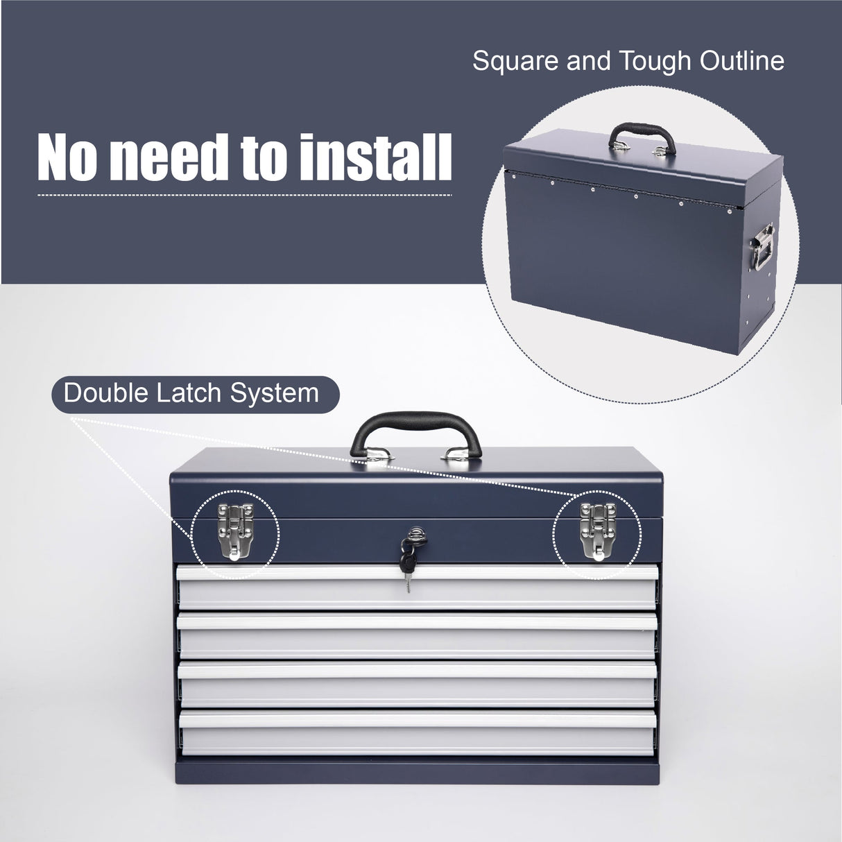 Heavy Duty Metal Tool Box, 21-inch with 4 Drawers