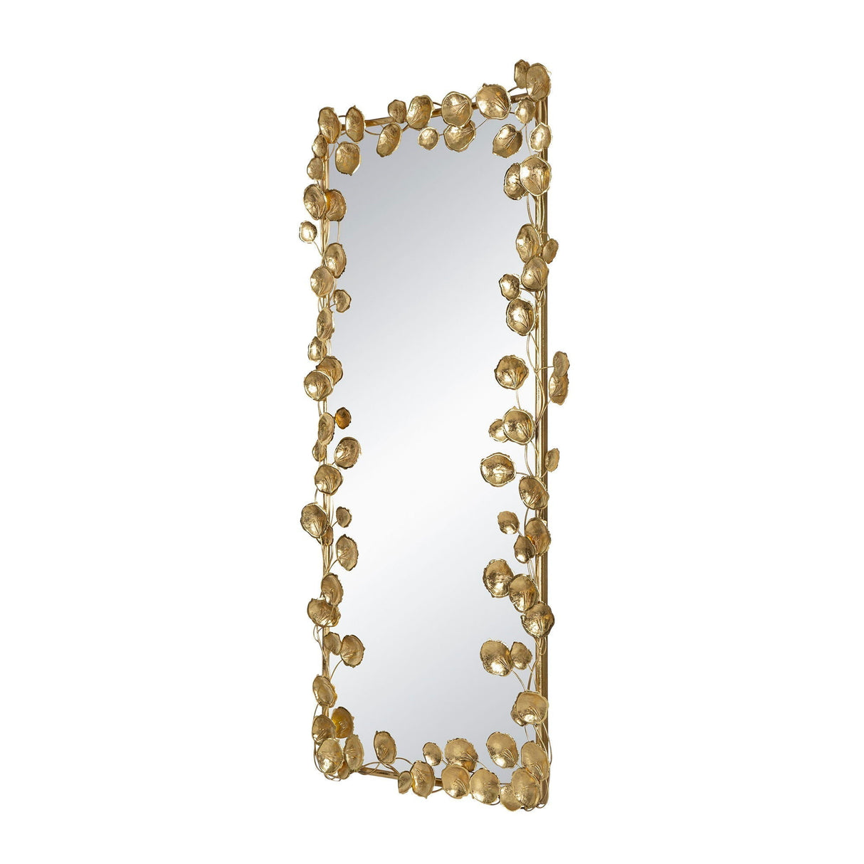 Full Length Mirror With Leaf Accents - Gold