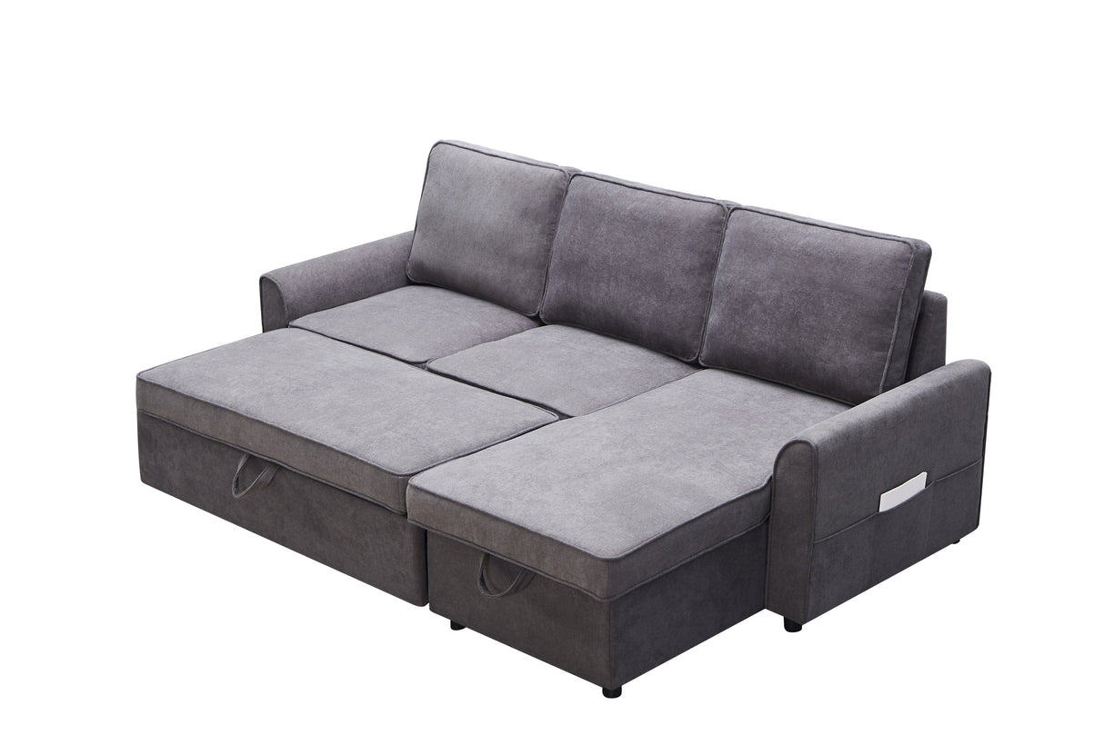 Modern Modular L-Shaped Sofa Bed with ChaiseDark Grey Linen