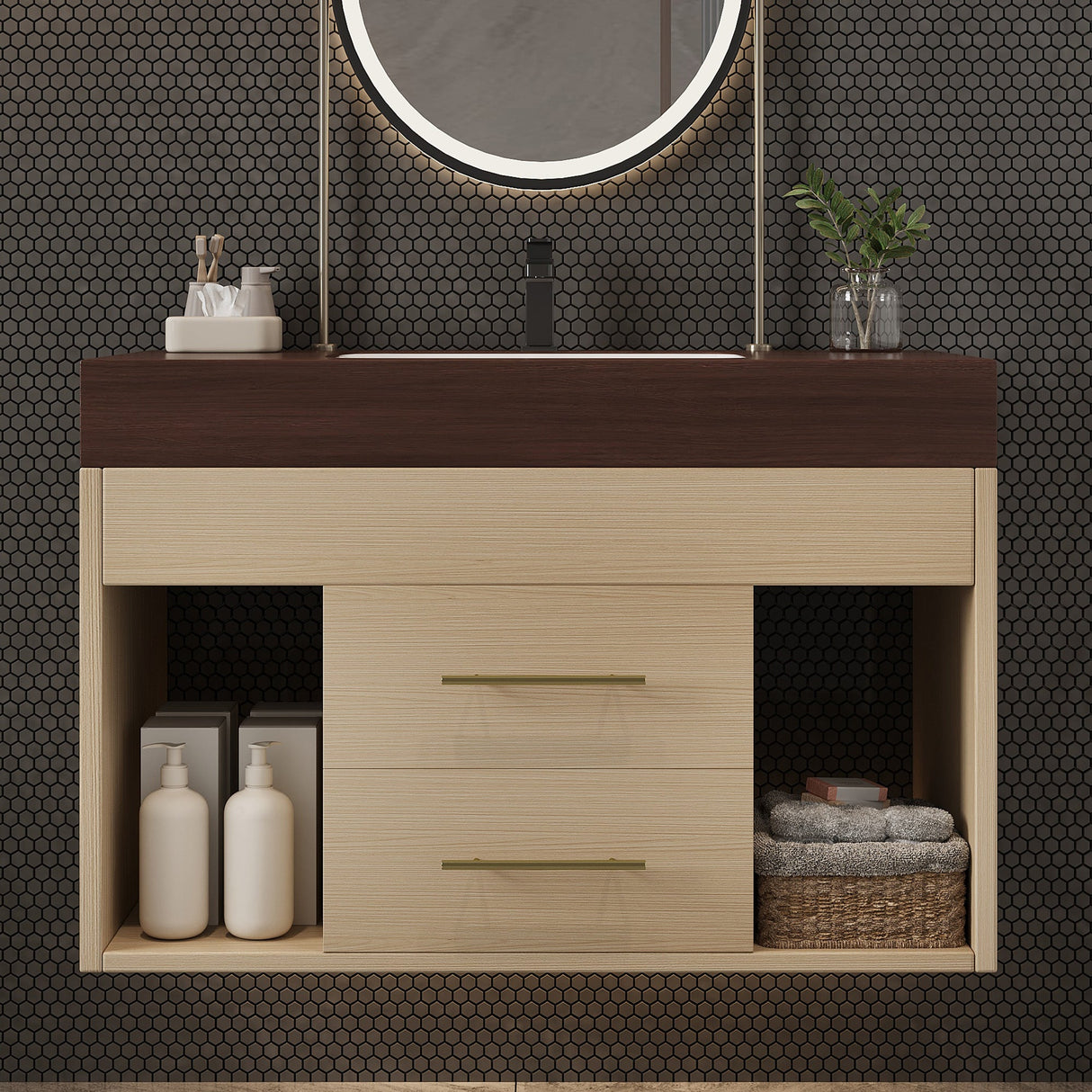29.9" Modern Floating Bathroom Vanity with Sintered Stone Top