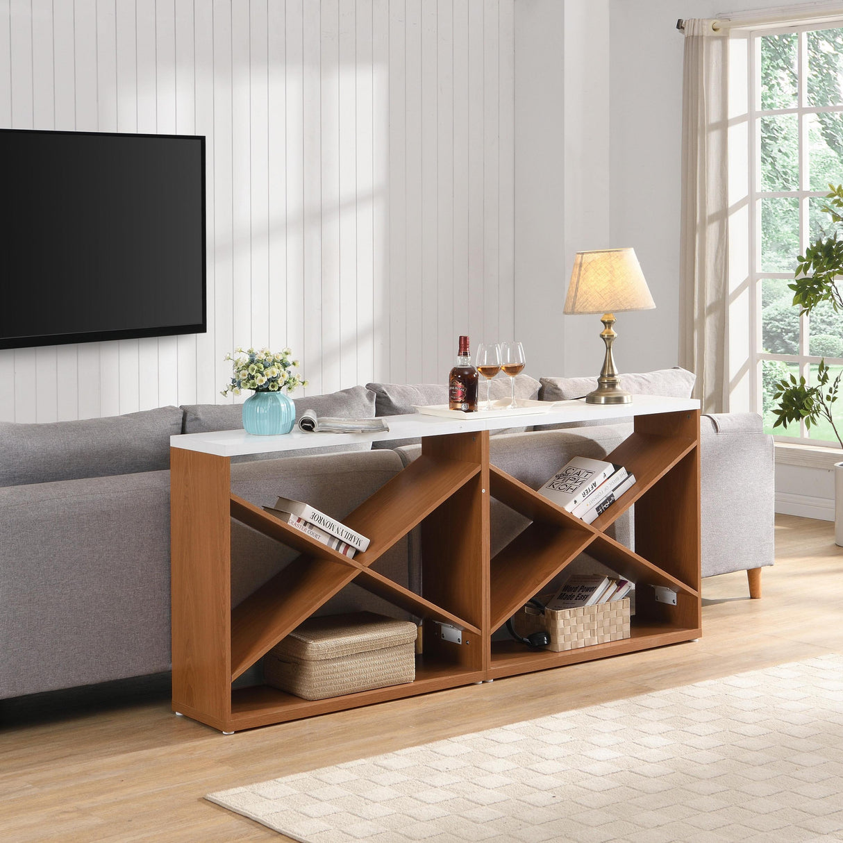 70.87 Inch Farmhouse Console Table in White