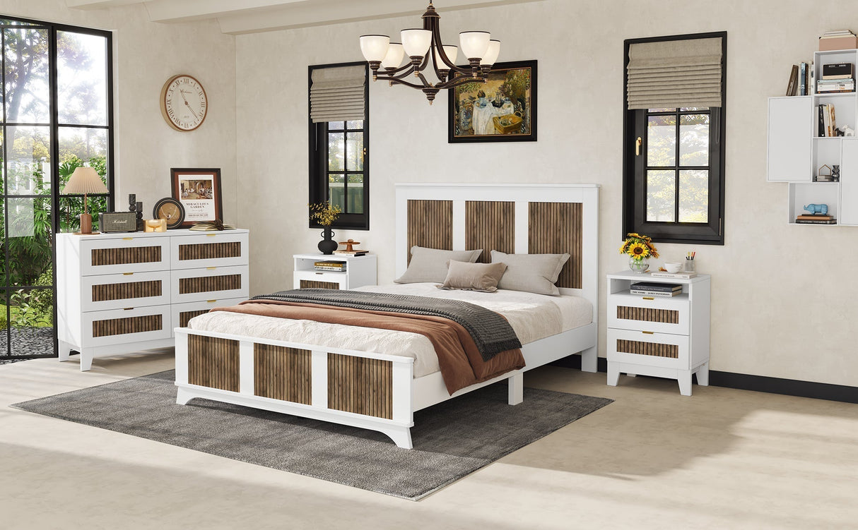 4-Pieces Bedroom Sets, Queen Size Farmhouse Platform Bed with Storage