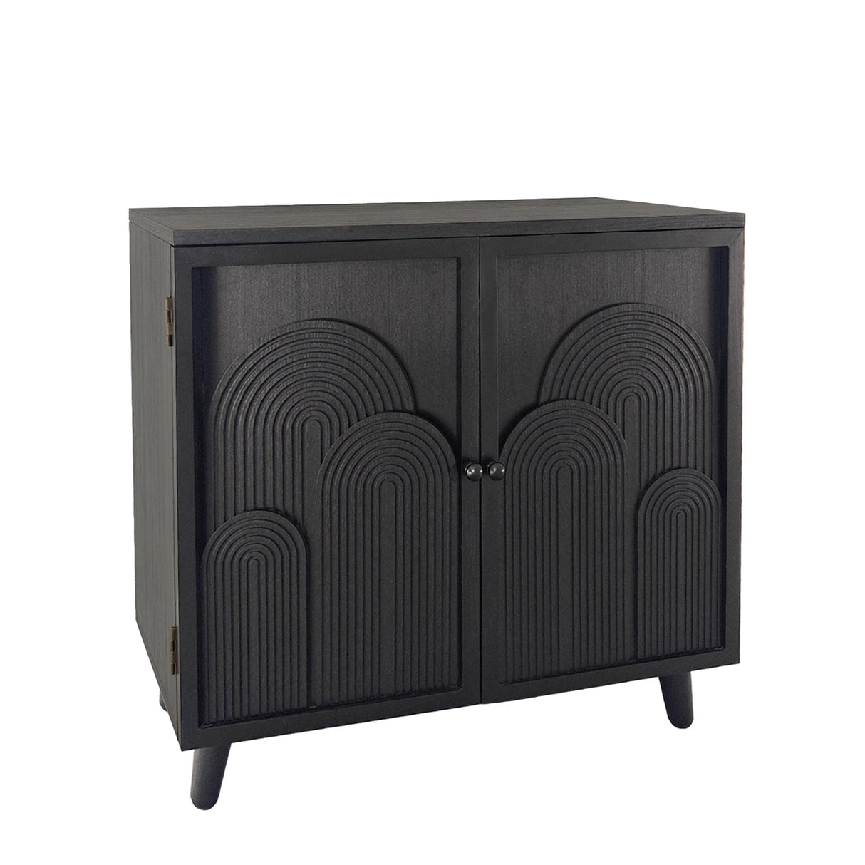 Modern Black Wood Storage Cabinet with Embossed Door