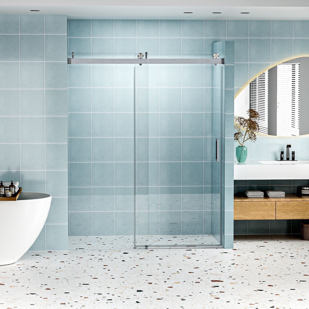 Frameless Soft-Closing Shower Door, 1/4" Tempered Glass Single Sliding
