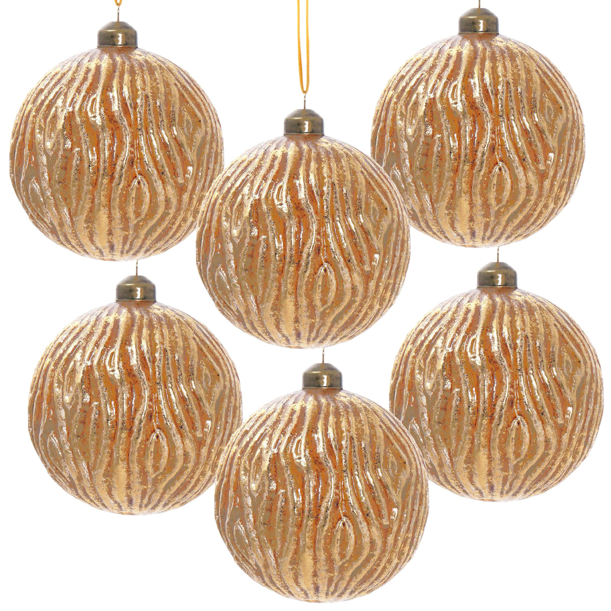 Gold Christmas Ball Ornaments, Set of 6