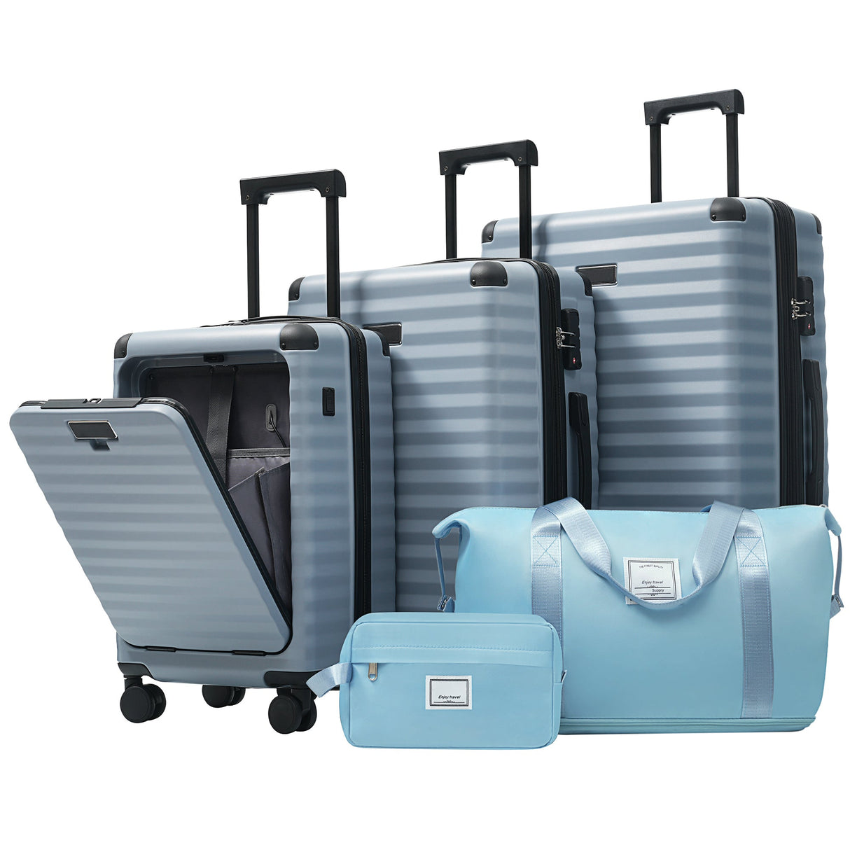 Deluxe-5-Piece-Hard-side-Luggage-Set-With-USB-&-TSA-Security-Luggage-Sets