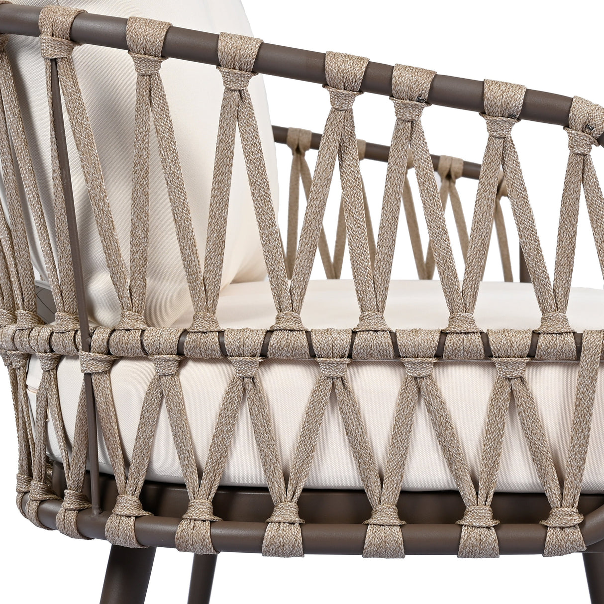 4-Piece Outdoor Patio Furniture Set with Metal Frame and Woven Rope