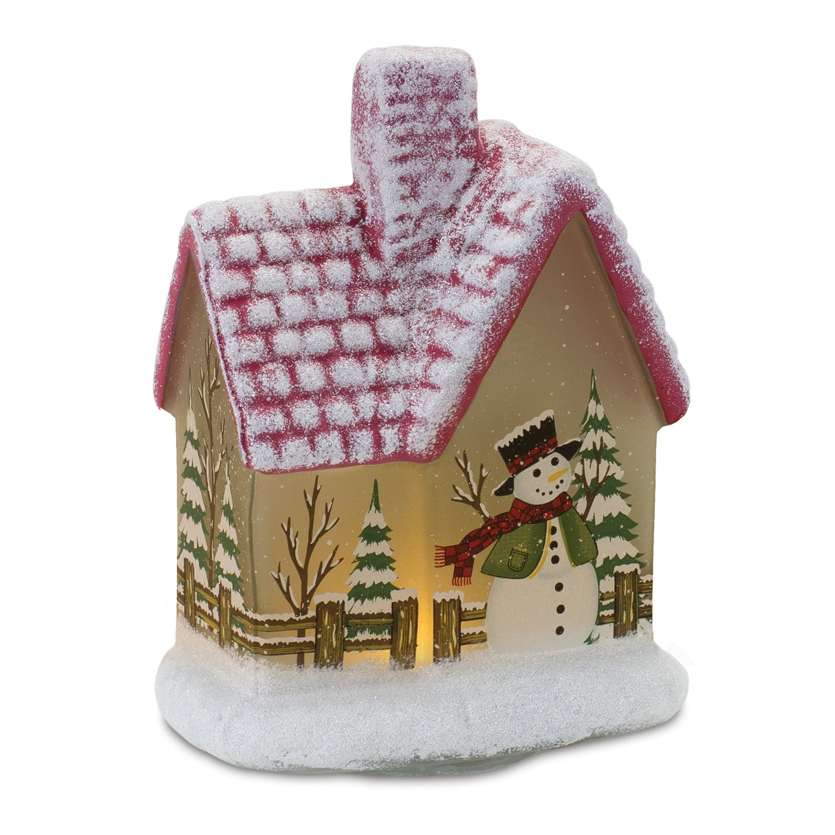 LED-Lighted-House-with-Snowman-(Set-of-2)-Christmas-Decor