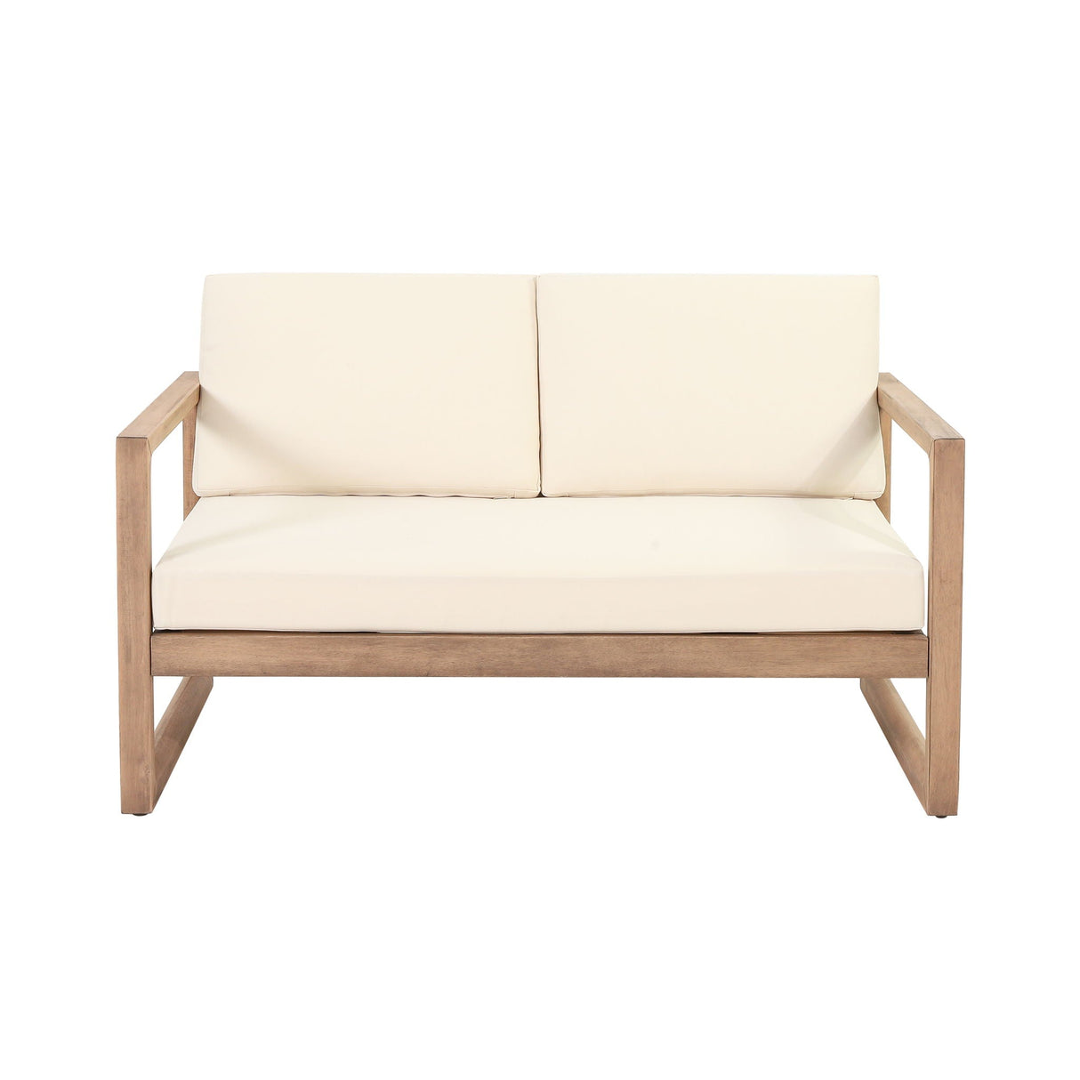 4 Pieces Acacia Wood Patio Furniture Set, Outdoor Furniture With Coffee Table, Patio Conversation Set Deep Seating With Soft Cushion, Porch Chairs For Backyard Porch Balcony - Brown Wash / Beige