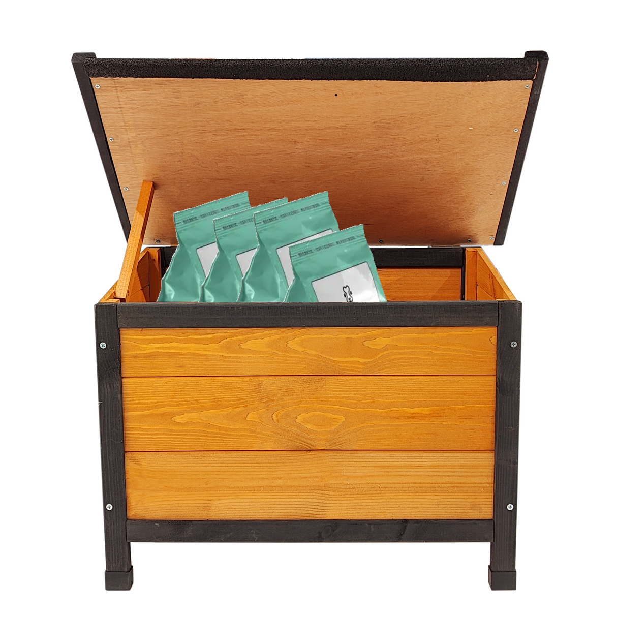 XPT088 Wearable and Strong Wooden Dog House with Metal Bowls and Toy Box
