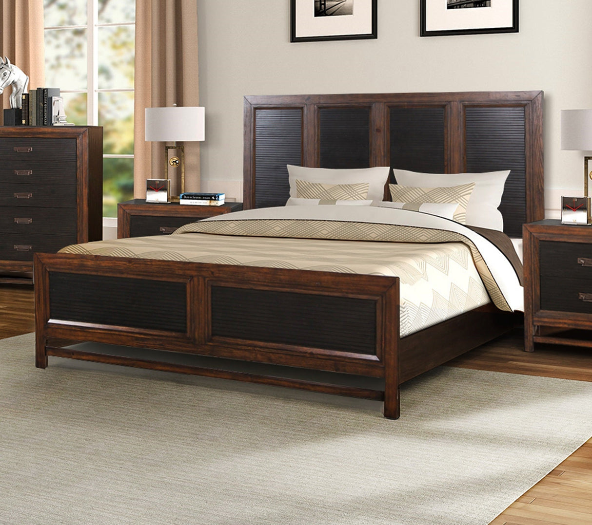 Queen Size Panel Bed Two-Tone Finish