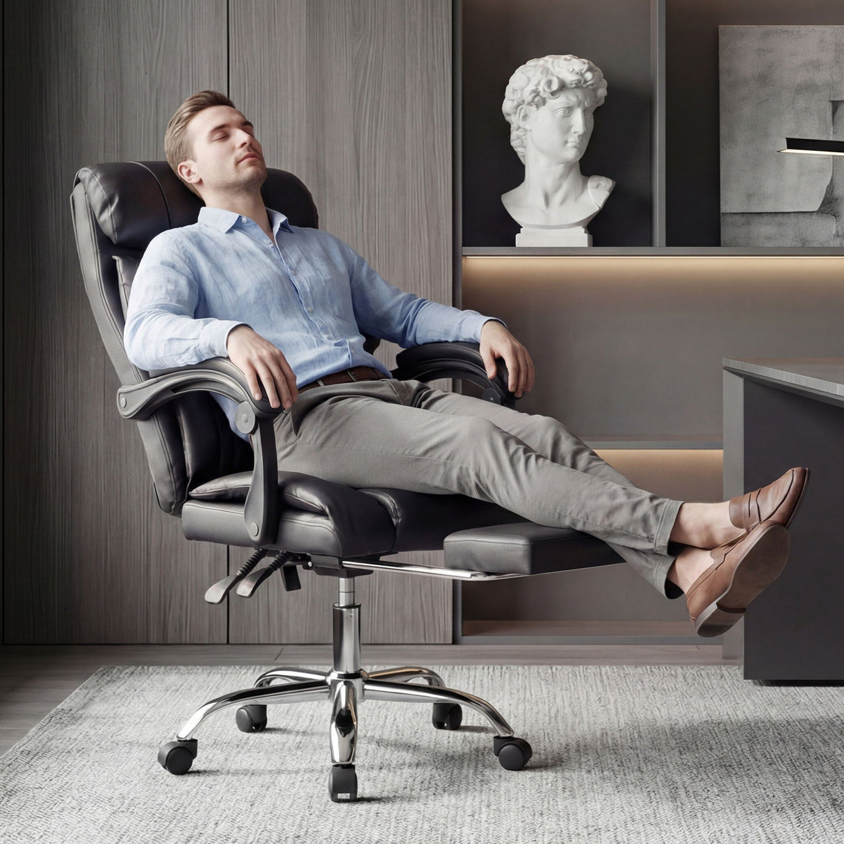 Executive Office Chair With Foot Rest, Adjustable Height - Black