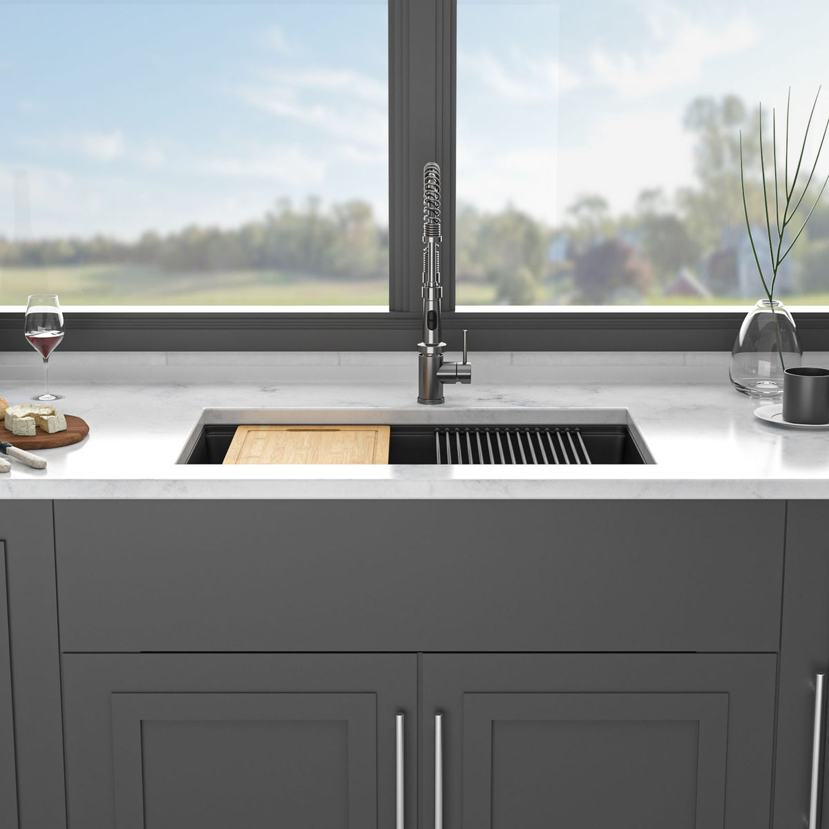 Quartz Kitchen Sink, Composite Workstation, Undermount