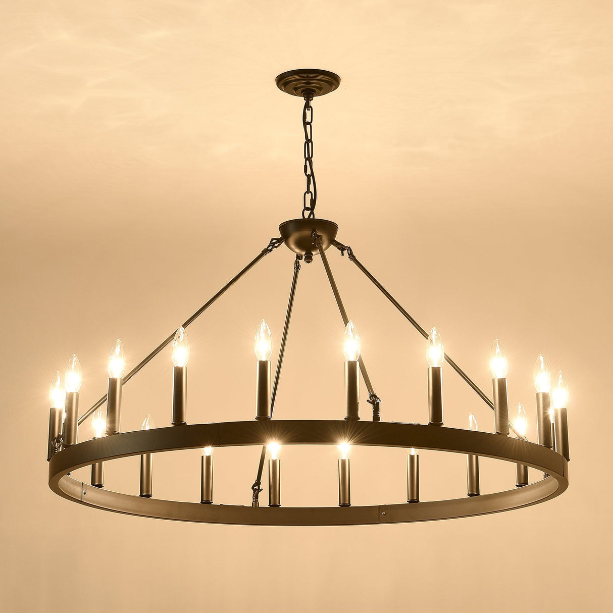 53.15 Inch Matte Black Wagon Wheel Chandelier with 18 Lights