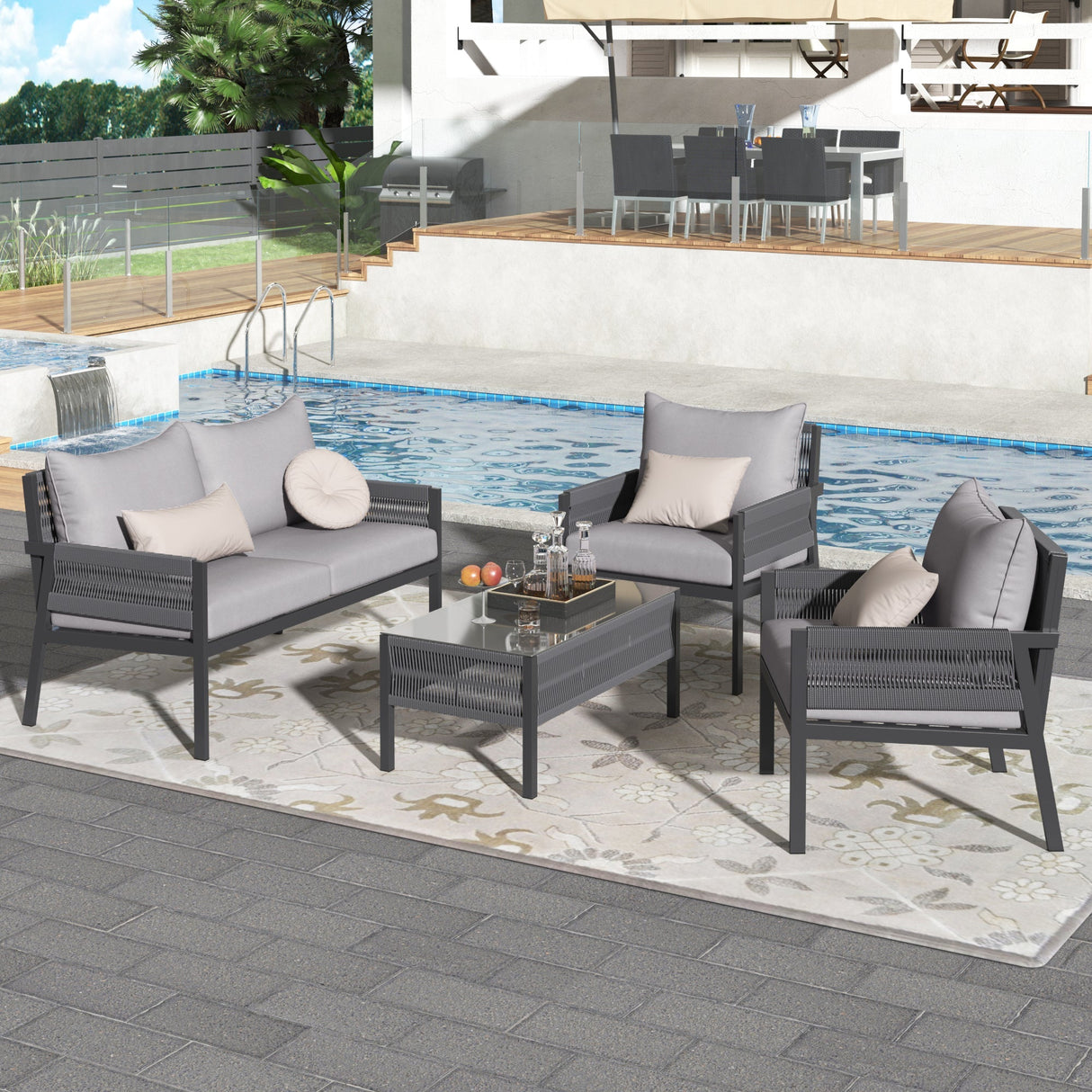 K&K 4-Piece Rope Patio Furniture Set