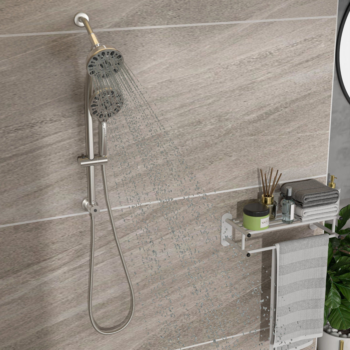 Multi Function Dual Shower Head Shower System With 4.7" Rain Showerhead, 7 Function Hand Shower, Adjustable Slide Bar
