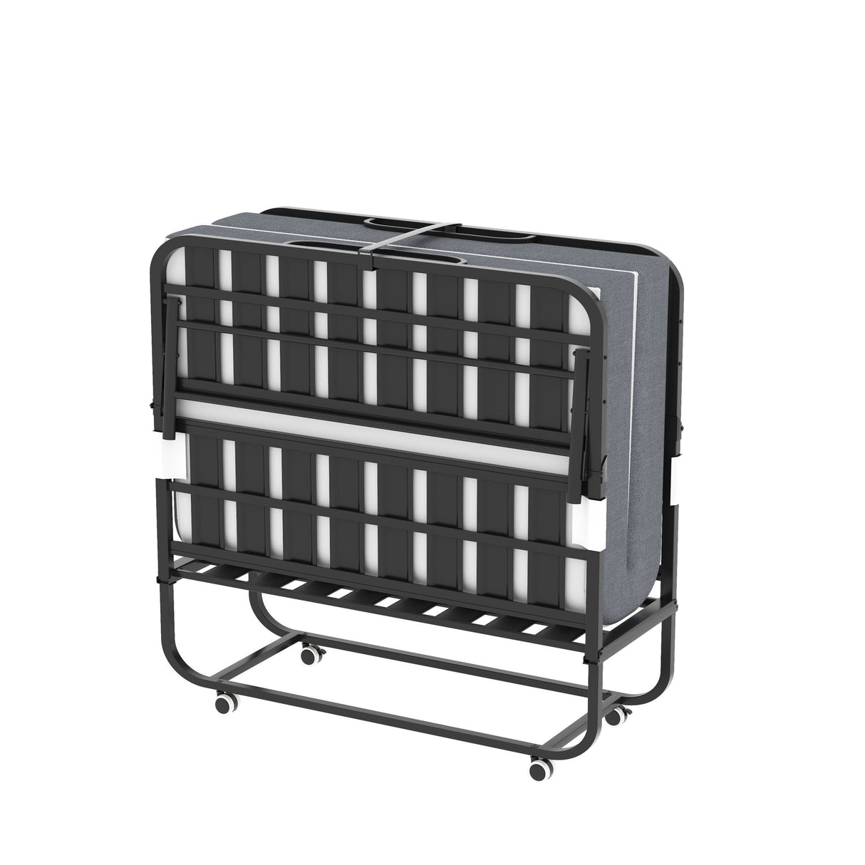 Twin Wide Folding Bed For Tall People, Extra Long & Wide Rollaway With Memory Foam, Heavy-Duty - Black