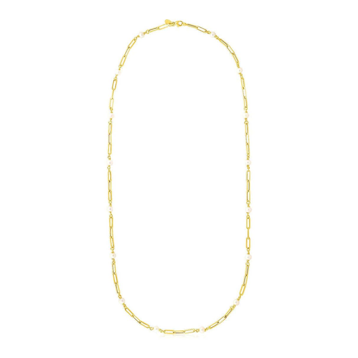 14k Yellow Gold Paperclip Chain and Pearl Necklace