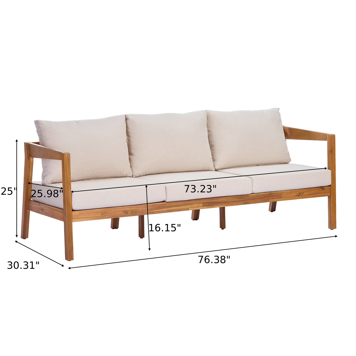 4 Piece Acacia Wood Patio Furniture Set with Soft Cushions