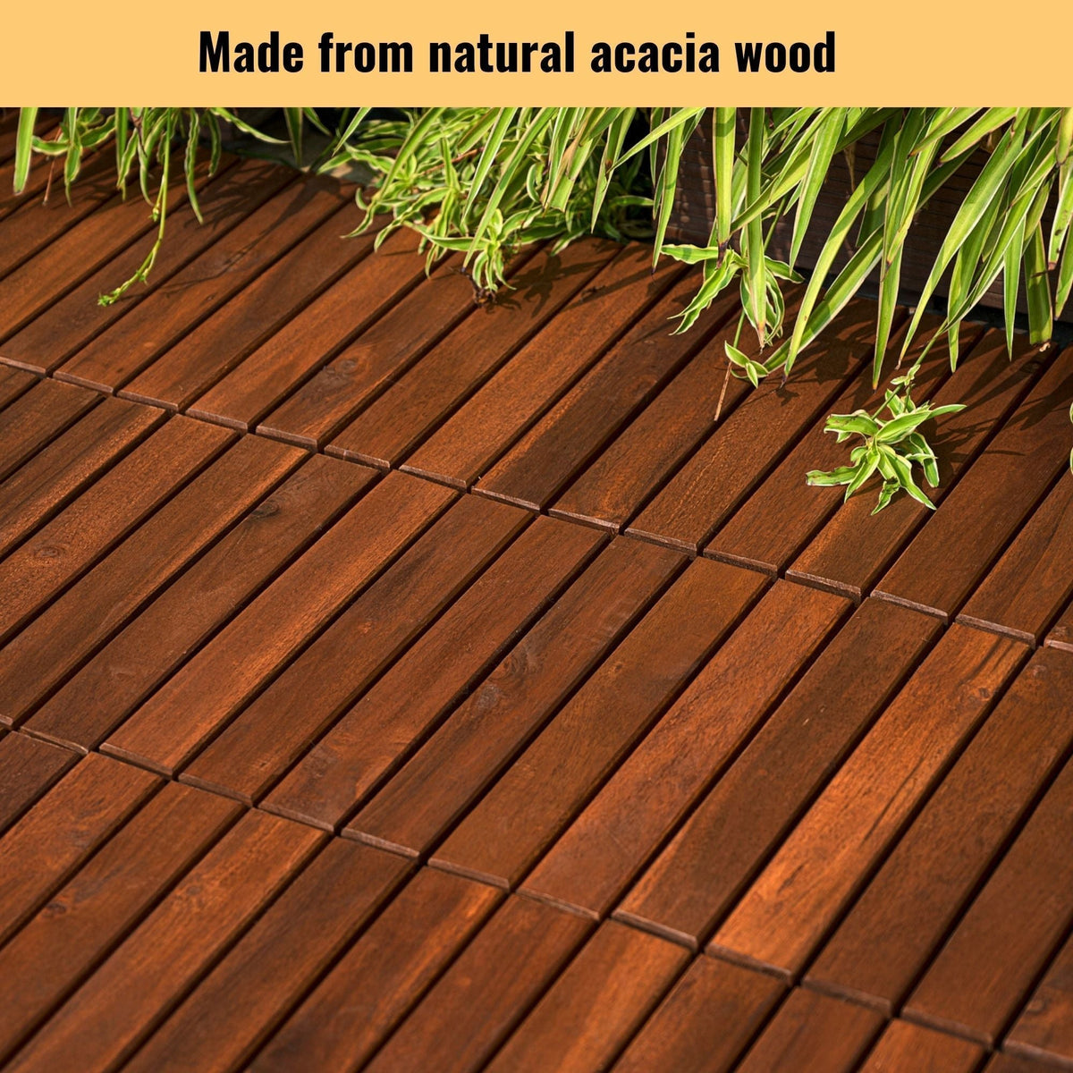 Interlocking Deck Tiles Striped Pattern Waterproof Brown