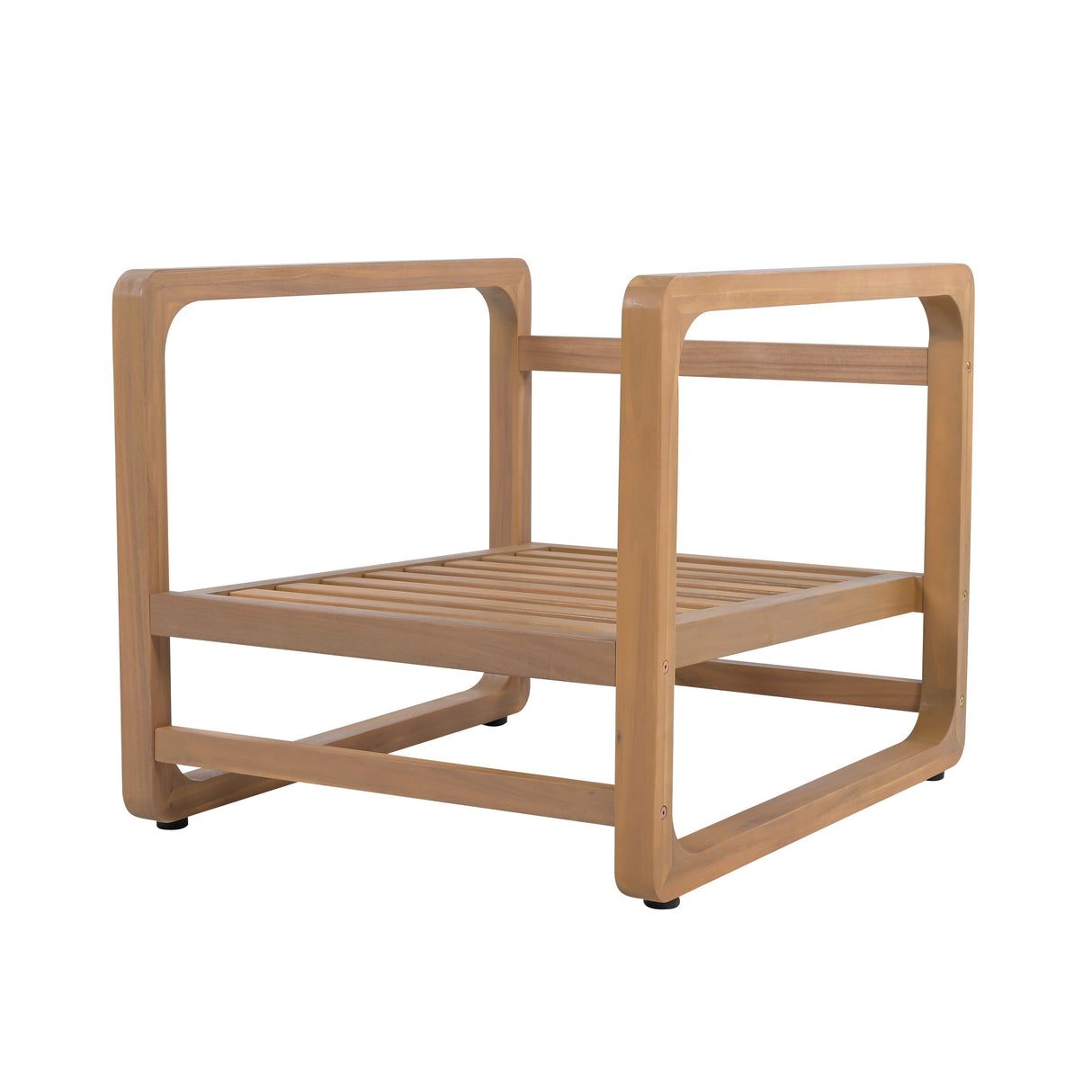Acacia Wood Outdoor Set: 2 Club Chairs and Rustic Slat Side Table