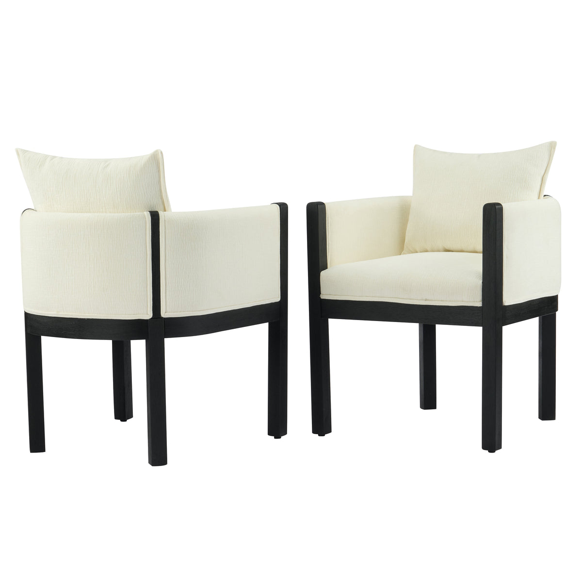 Linen Upholstered Armchair with Black Rubber Wood Legs