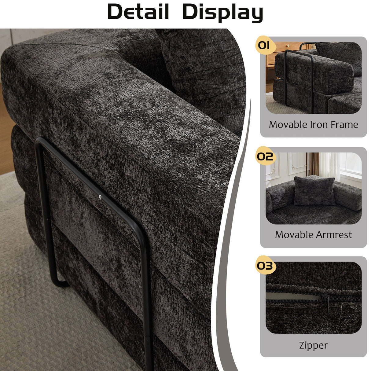 Convertible Floor Sofa Bed With Pillow Back Support Armrest