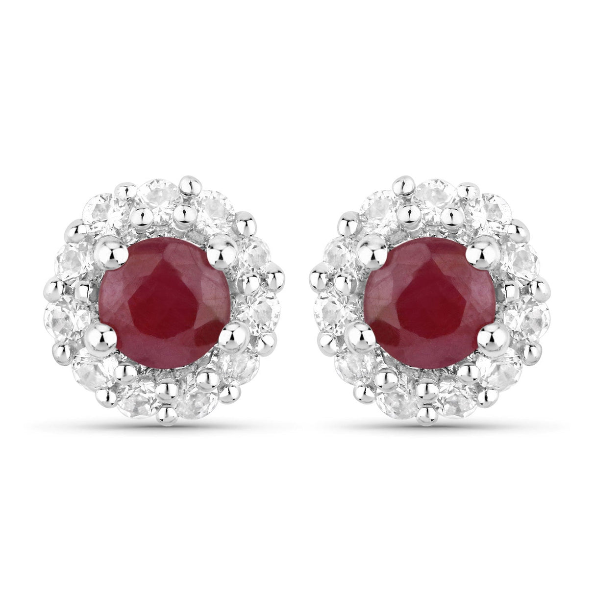 2.17 Carat Genuine Ruby and White Topaz .925 Sterling Silver Jewelry Set