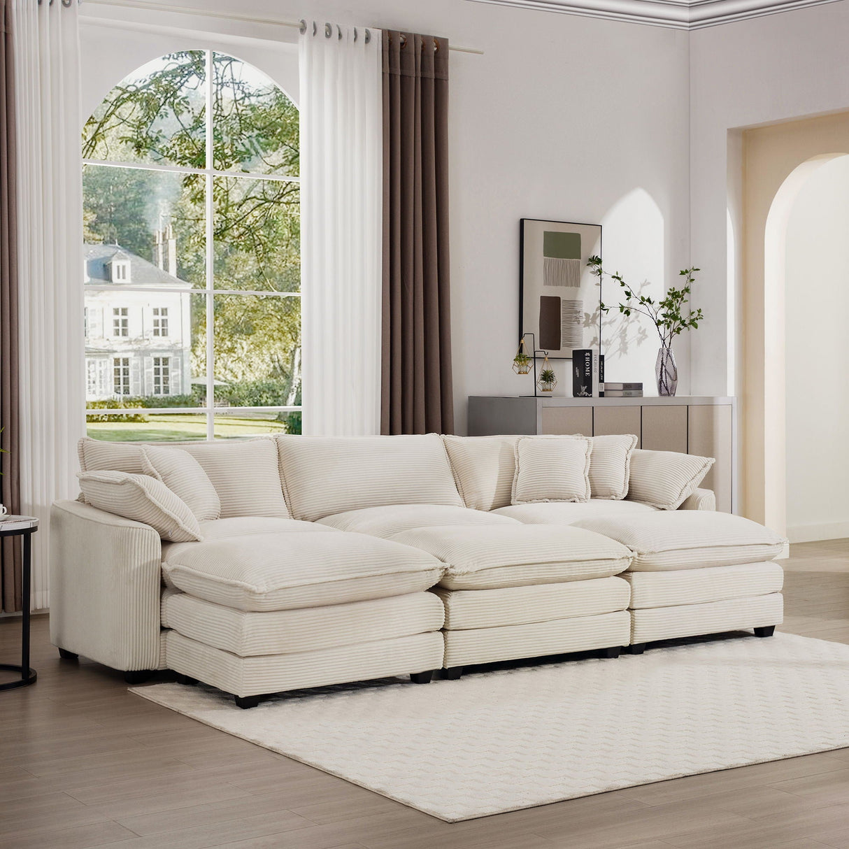 Modern Oversized Modular Cushion Sofa with Ottoman, Low Back, Deep Seating Sofa Set