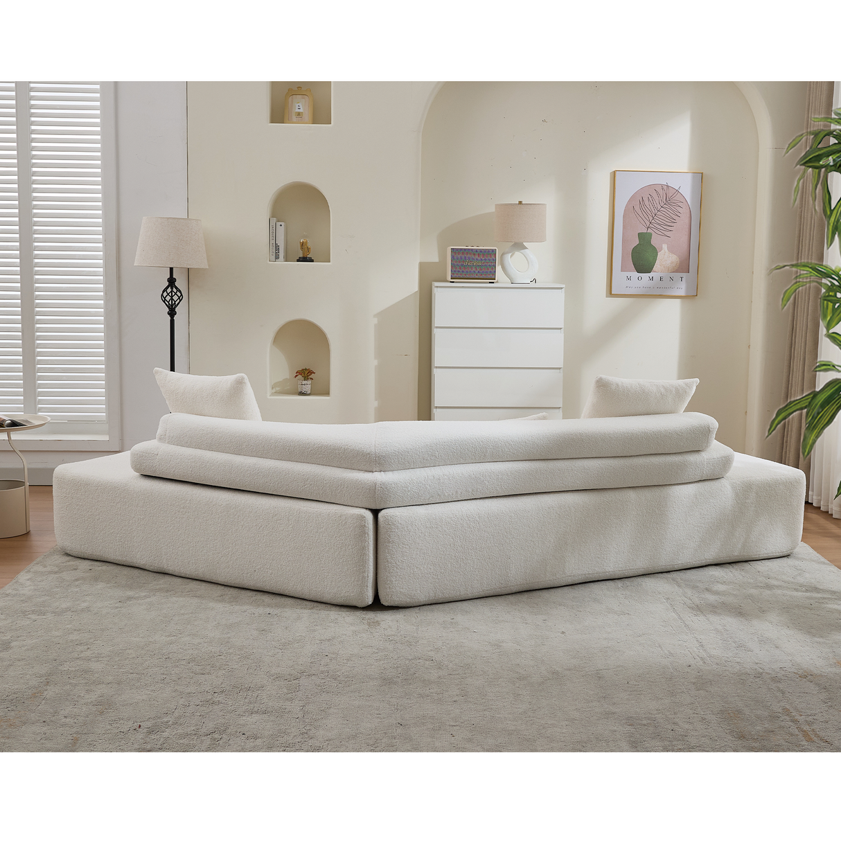 128" Minimalist Cloud Sectional Couch in Beige