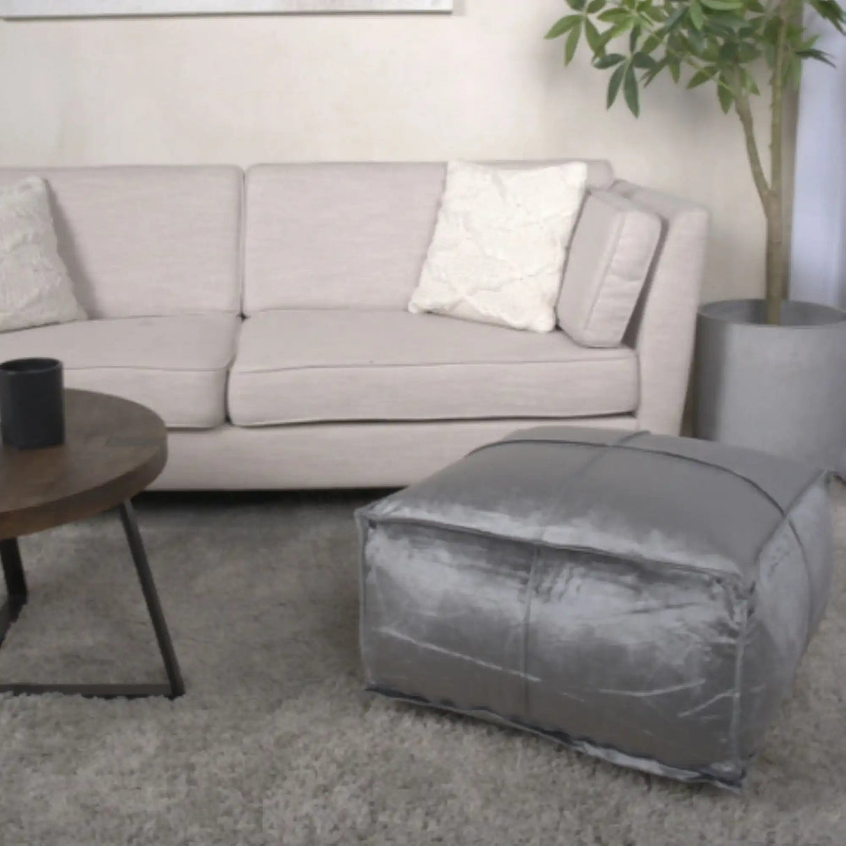 Nati Square Pouf Ottoman And Floor Cushion - Smoke