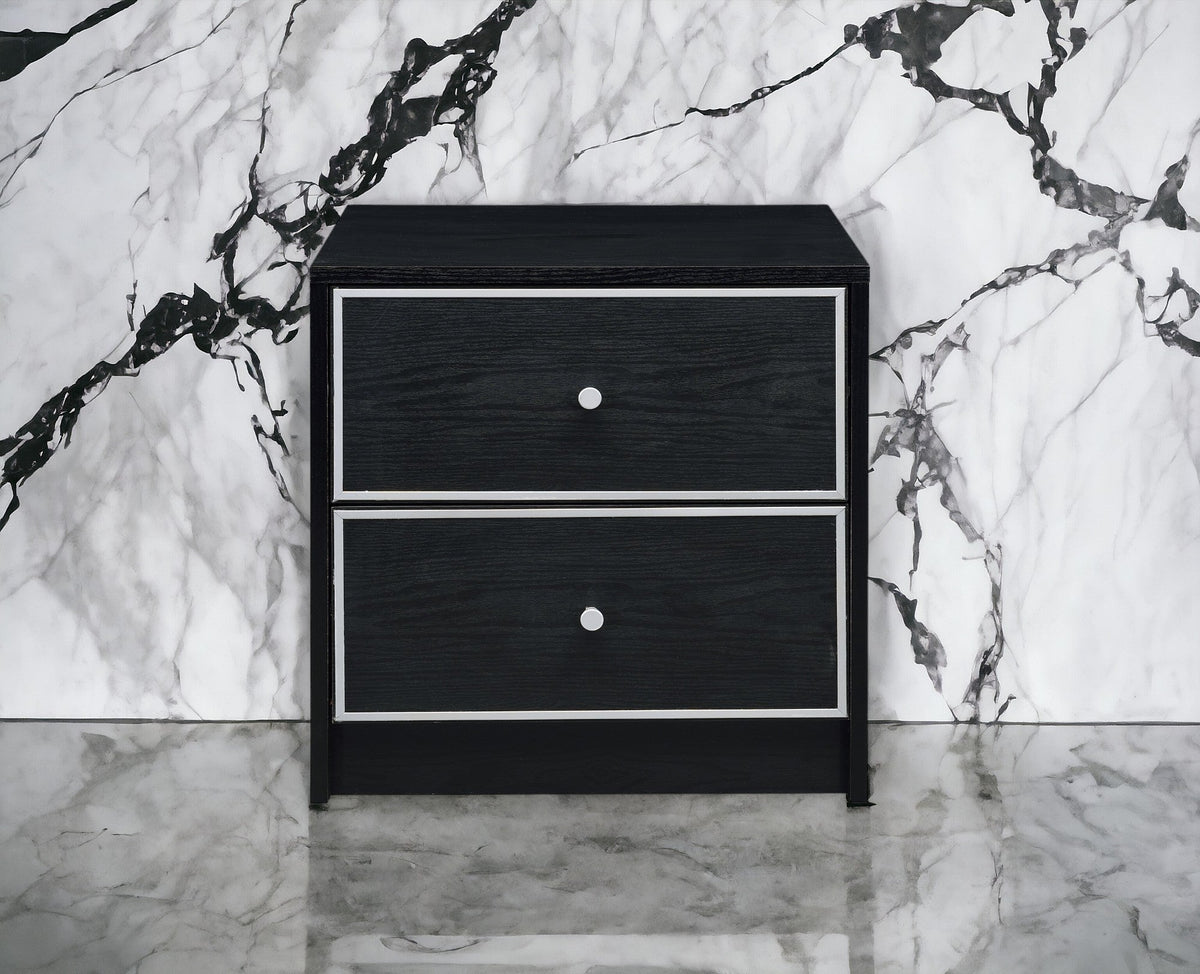 Modern Black Nightstand Table with Two Drawers - Black