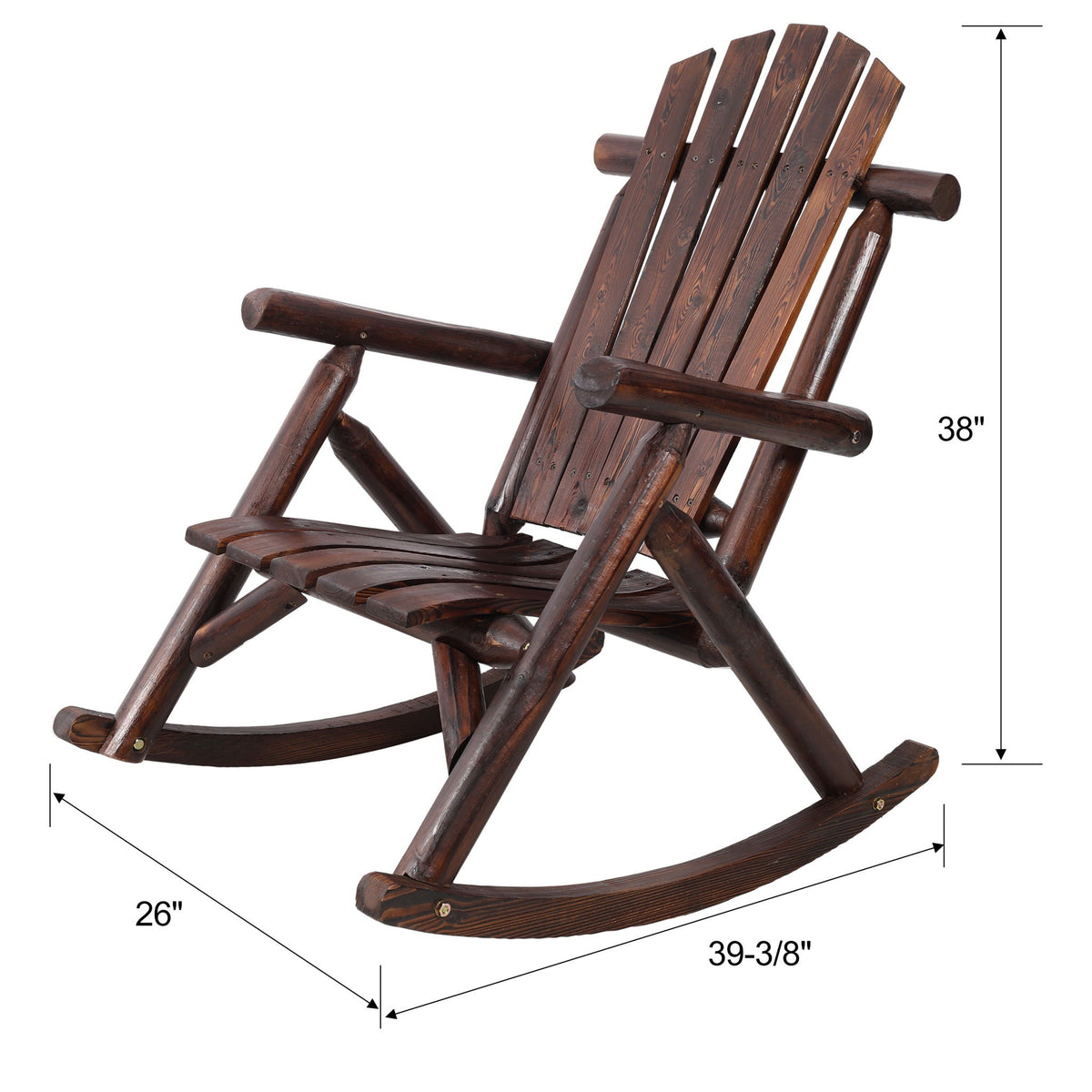 Durable Wooden Porch Rocker, Fir Log Rocking Chair